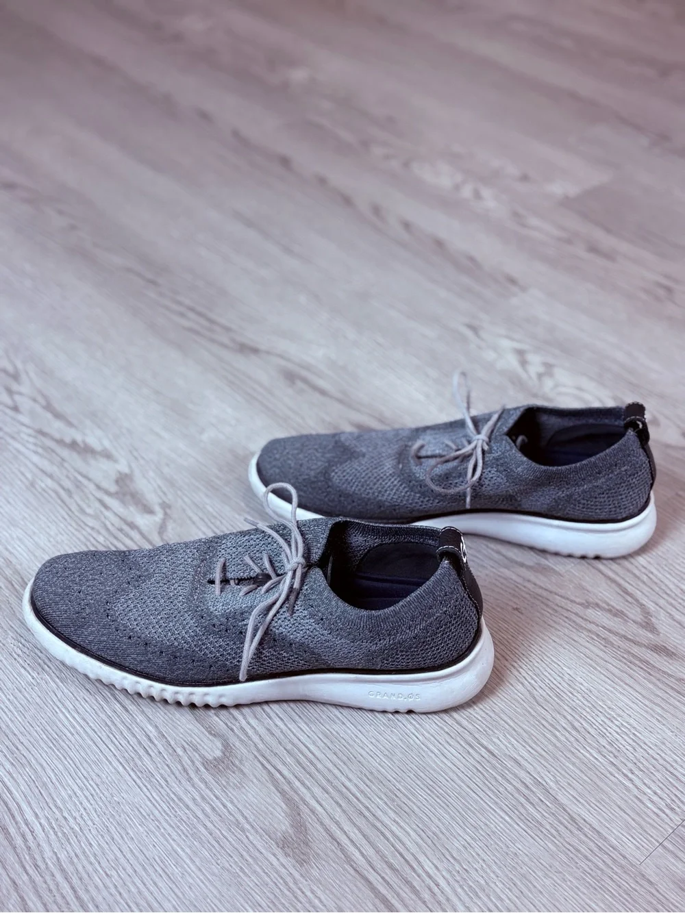 Cole Haan Zerogrand Gray Knit Derby Shoes with White Sole